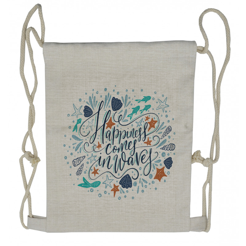 Hand-drawn Phrase Fish Drawstring Backpack