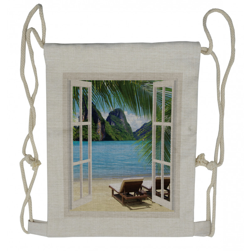 Palms and Ocean Summer Drawstring Backpack