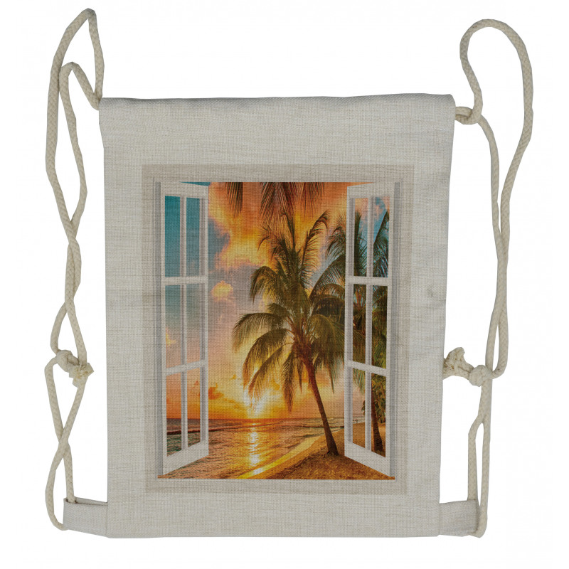 Sea Ocean Palms Scenery Drawstring Backpack