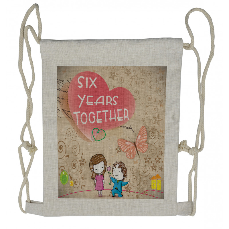 6 Years Together Words Drawstring Backpack