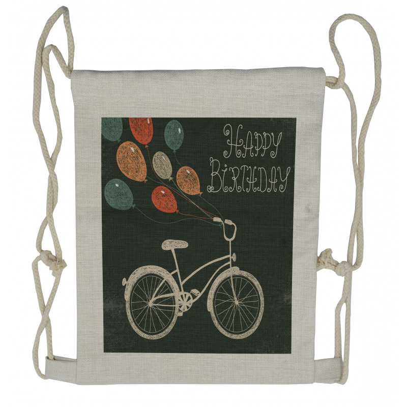 Bike Ballons Happy Birthday Drawstring Backpack