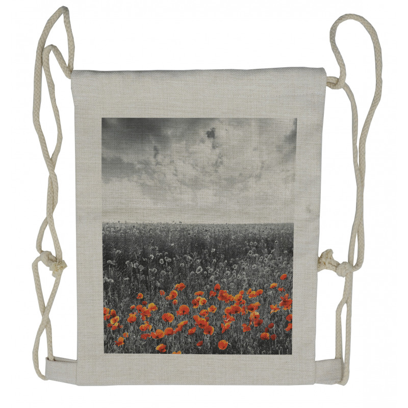 Flower Field Greyscale Design Drawstring Backpack