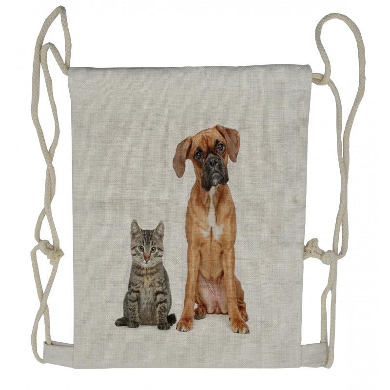 Cat Dog Animal Friends Drawstring Backpack