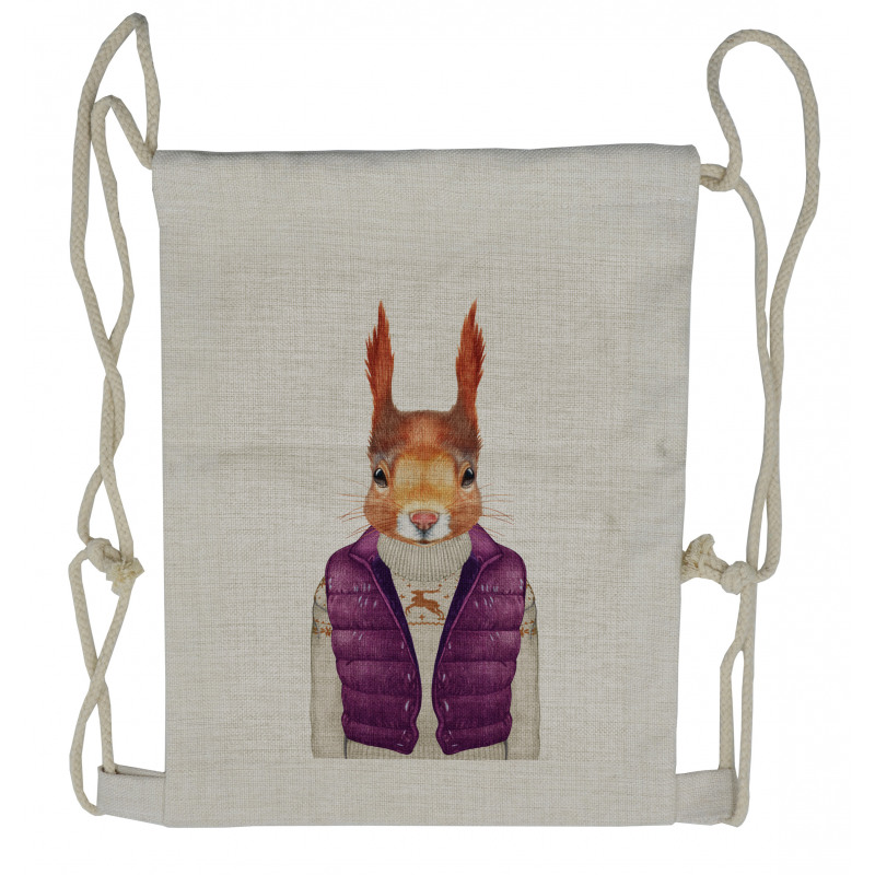 Animal down Vest Sweater Drawstring Backpack