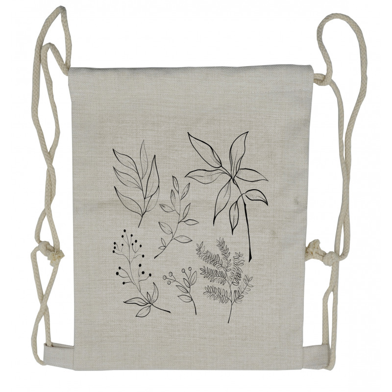 Sketched Botanical Theme Drawstring Backpack