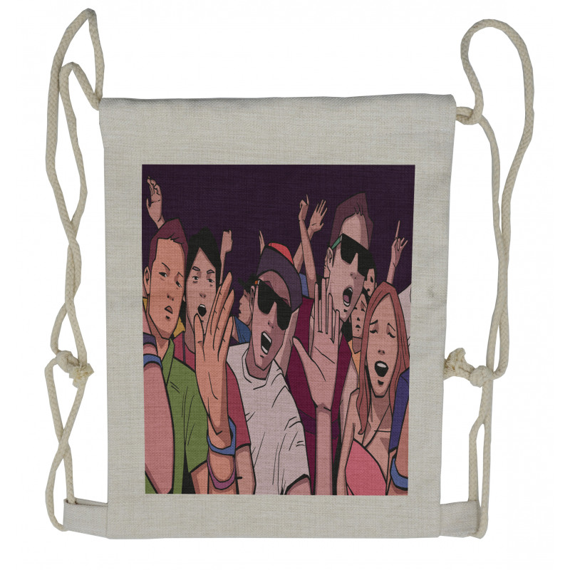 Music Festival Cartoon Image Drawstring Backpack