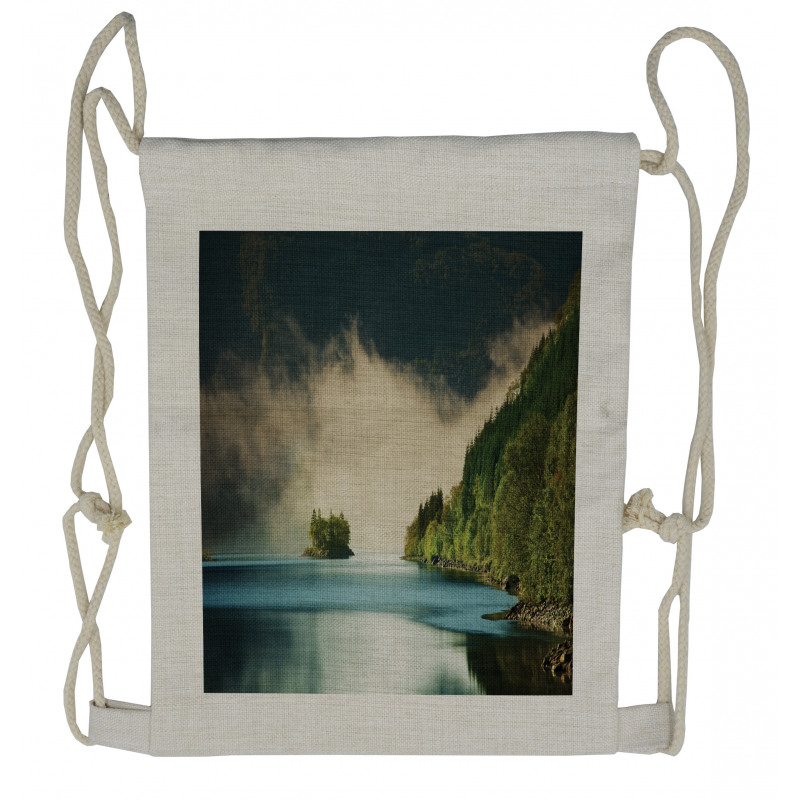 Foggy Mountain Reflection View Drawstring Backpack