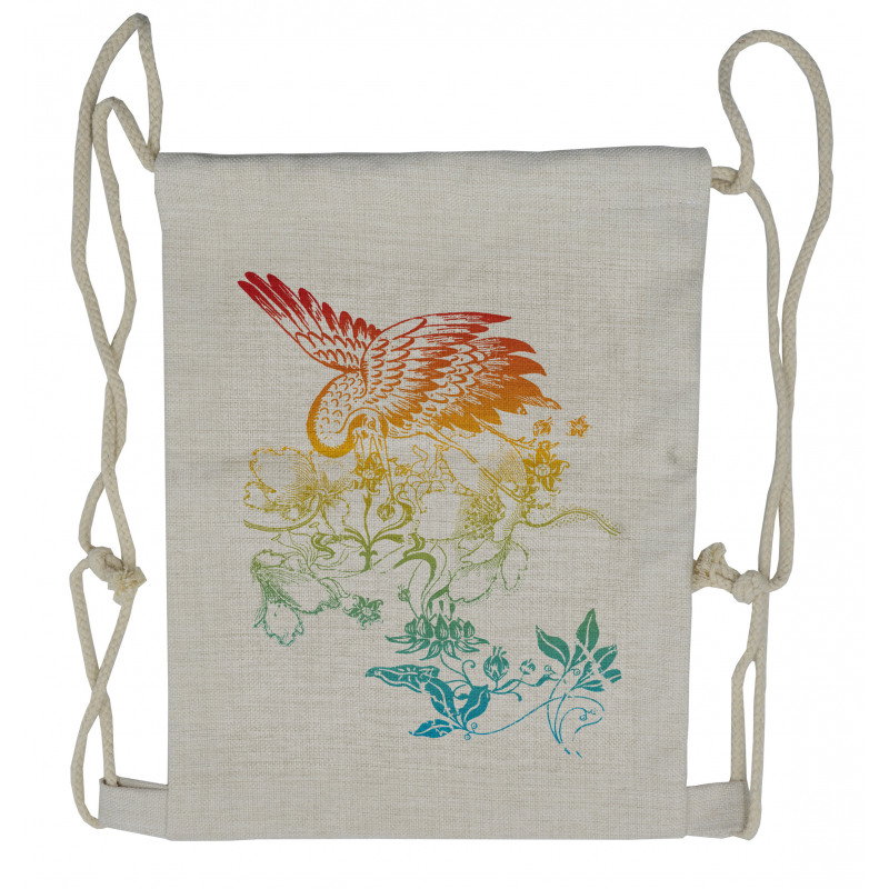 Oriental Bird with Flowers Drawstring Backpack