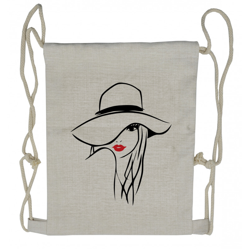 Girl Wearing a Big Floppy Hat Drawstring Backpack