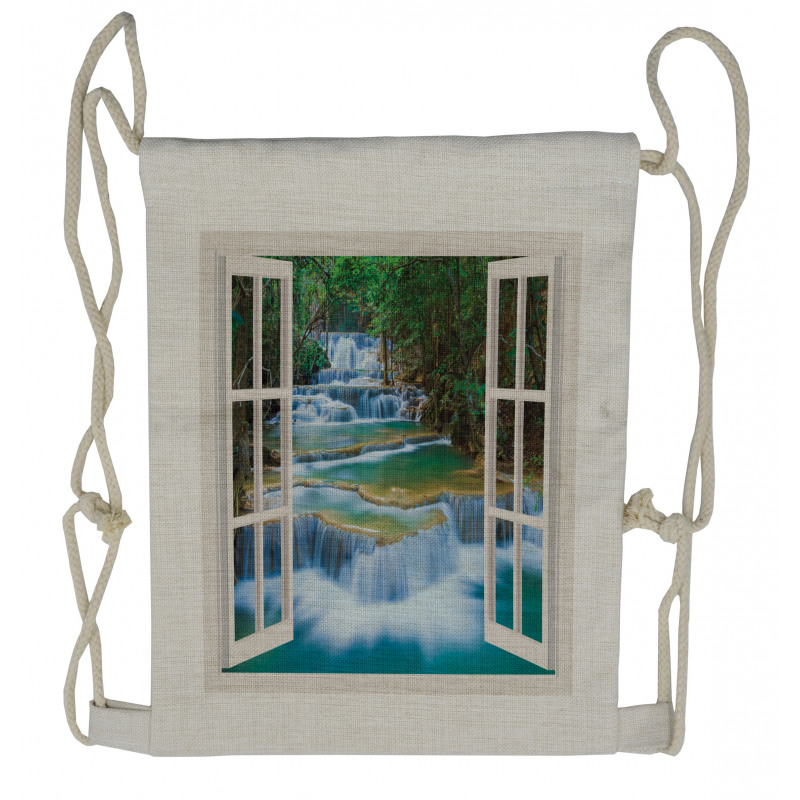 Open Window to River Drawstring Backpack