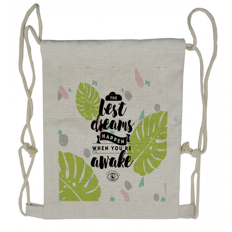 Phrase with Monstera Leaves Drawstring Backpack