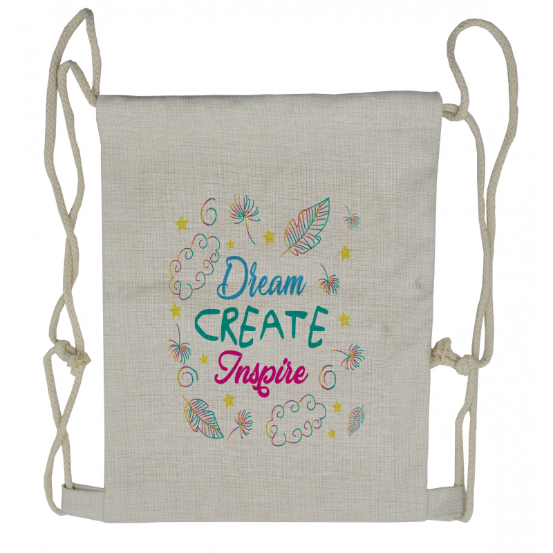 Dream Create Inspire Leaves Drawstring Backpack