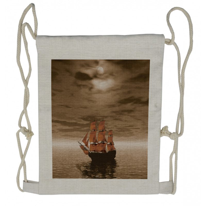 Lonely Ship Sailing Drawstring Backpack