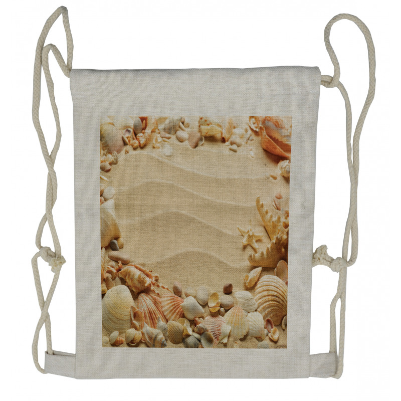 Blurry Ocean Seashells Sandy Drawstring Backpack