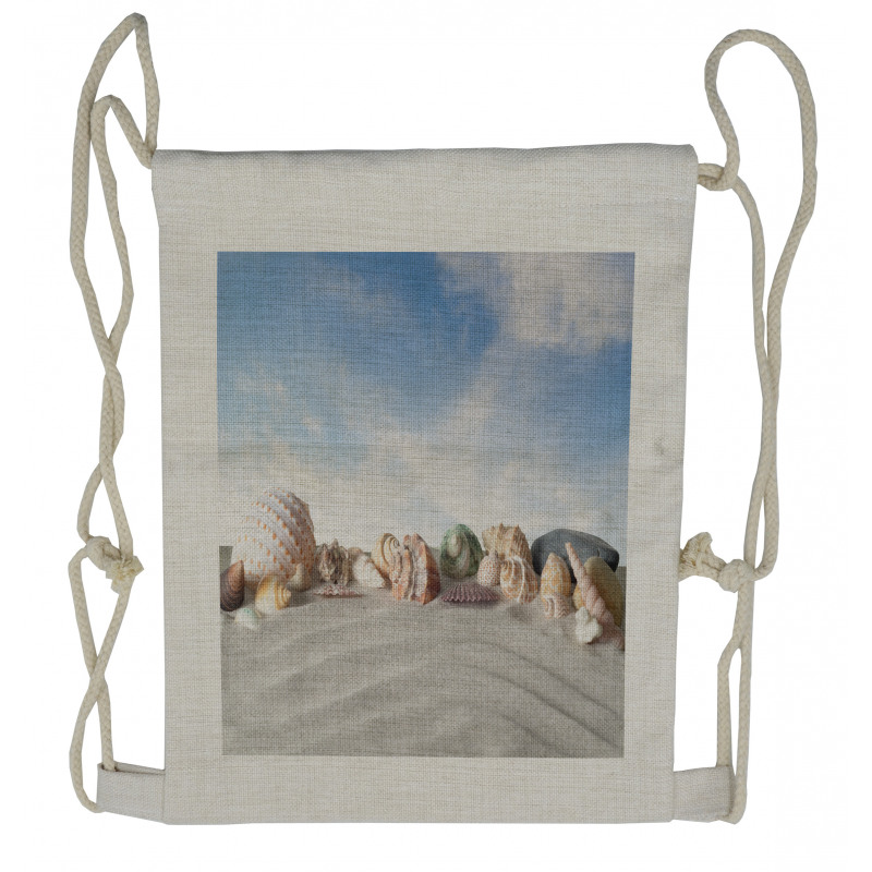 Seashells on Sand Hill Sky Drawstring Backpack