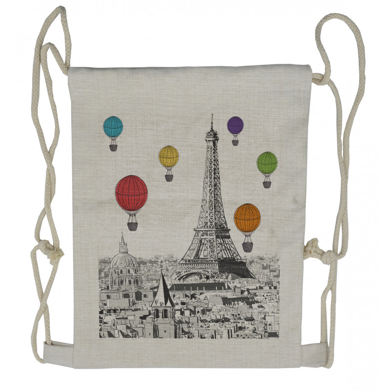 Eiffel Tower and Balloons Drawstring Backpack