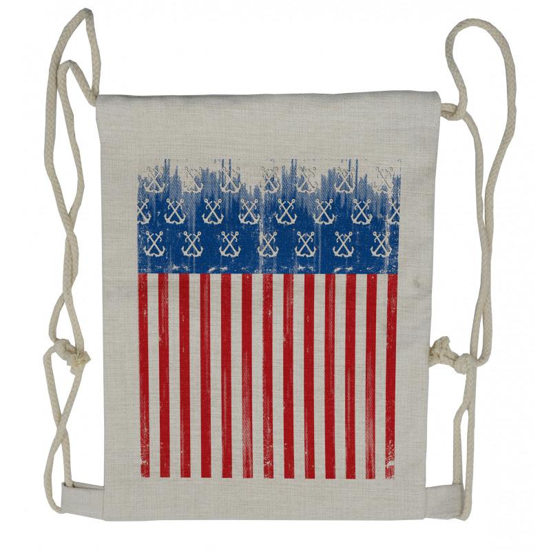 Patriotic Grunge Flag Marine Drawstring Backpack