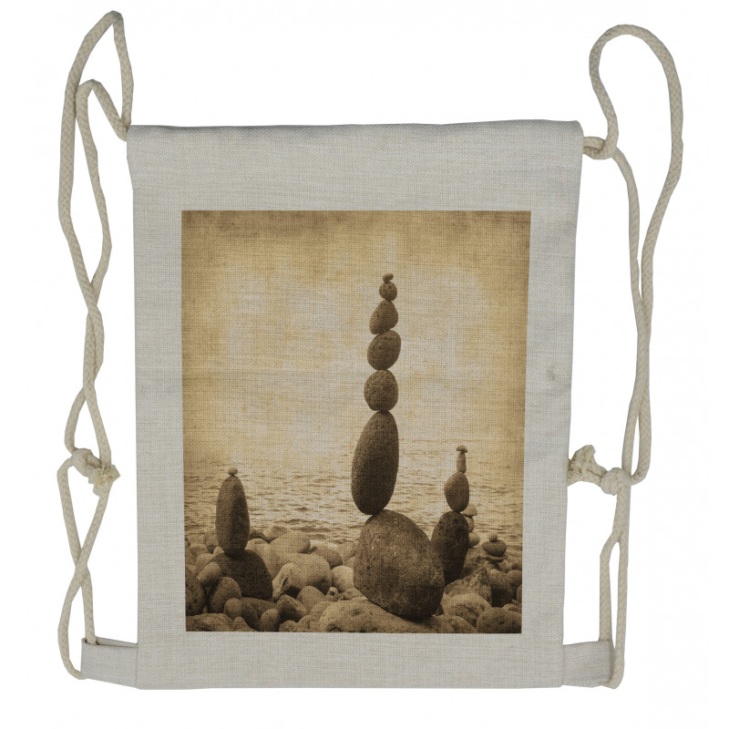 Rocks Calm Sepia Art Drawstring Backpack