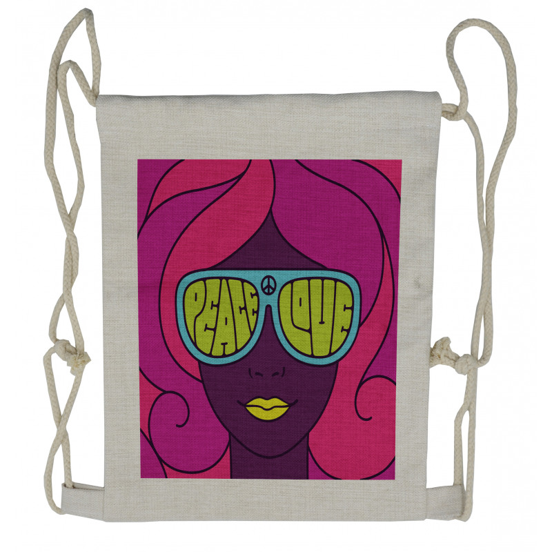 Peace and Love Groovy Girl Drawstring Backpack