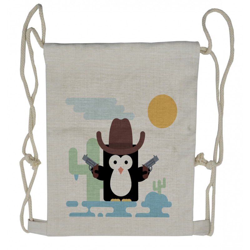 Cacti Cowboy Penguin in a Hat Drawstring Backpack