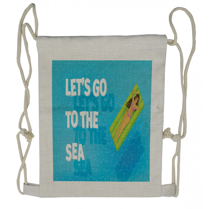 Lets Go to the Sea Message Drawstring Backpack