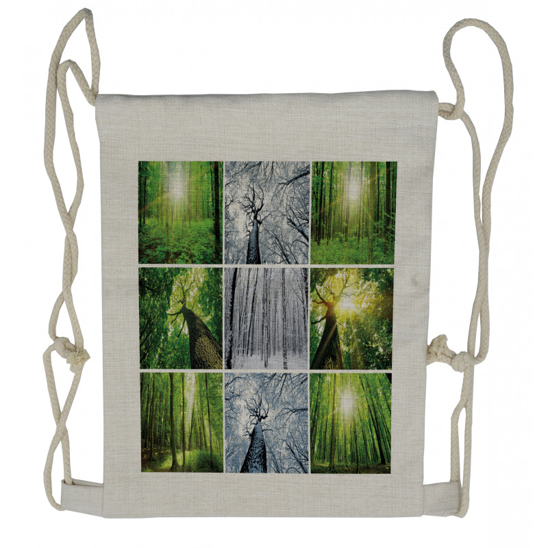 Woodland Winter and Spring Drawstring Backpack