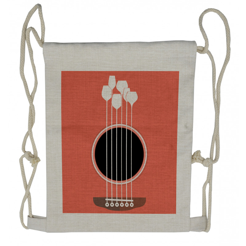 Acoustic Guitar Wine Glasses Drawstring Backpack