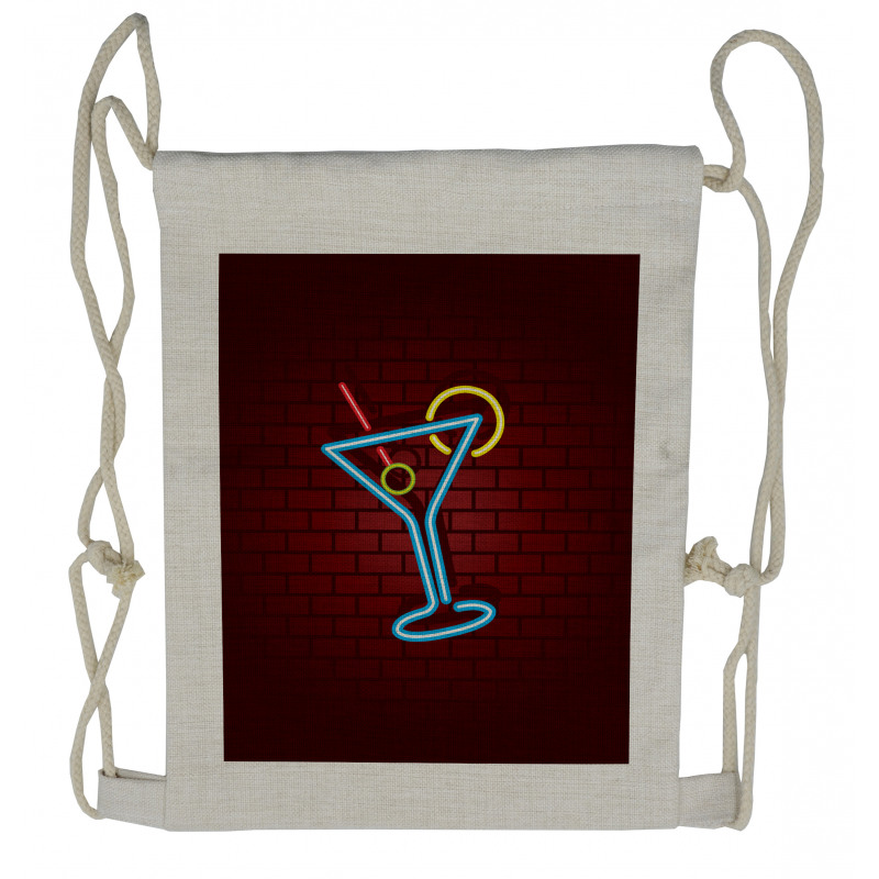 Cocktail Glass over Brick Wall Drawstring Backpack