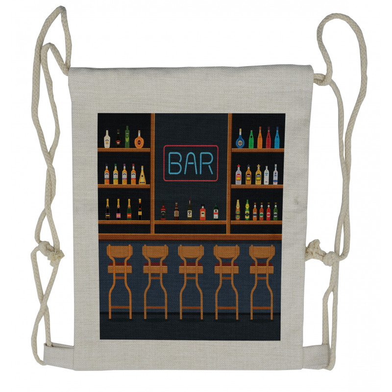 Bar Chairs Cocktail Bottles Drawstring Backpack