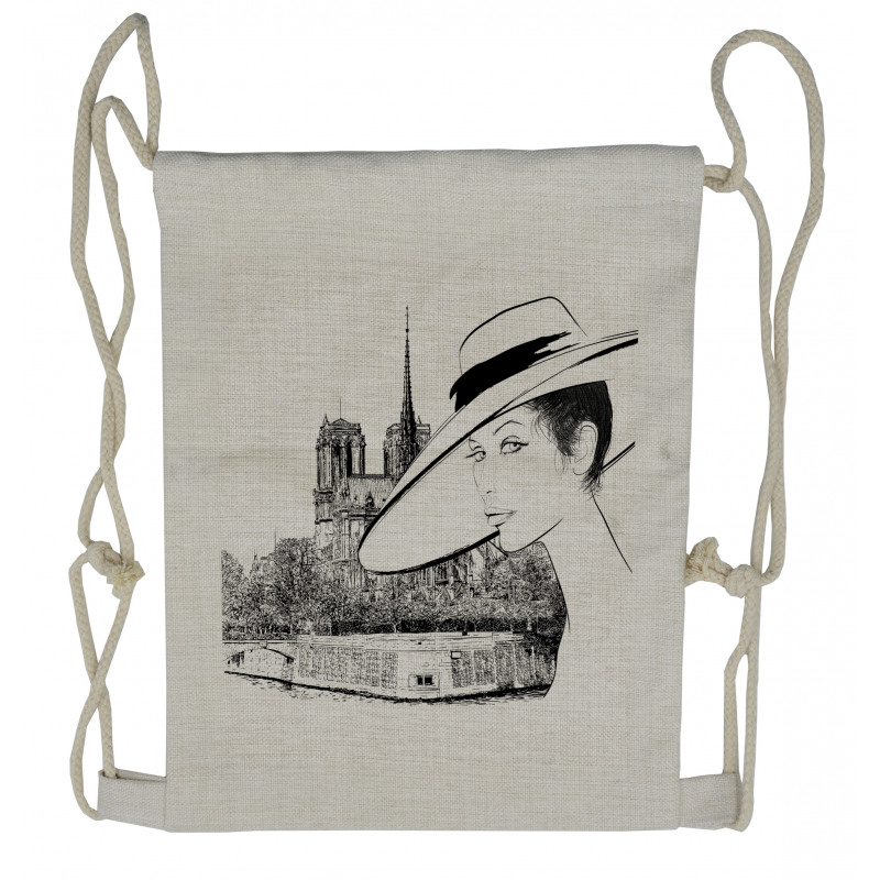 Sketch of a French Woman Drawstring Backpack