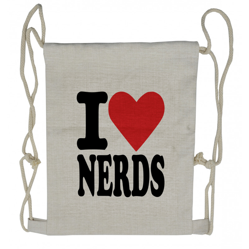 I Love Nerds Words with Heart Drawstring Backpack