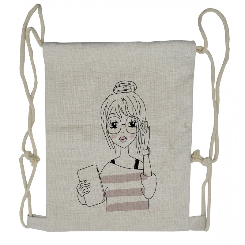 Sketchy Hipster Girl Tablet Drawstring Backpack