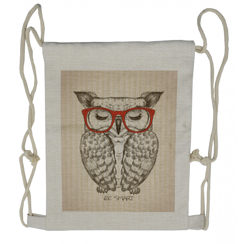 Owl with Be Smart Lettering Drawstring Backpack