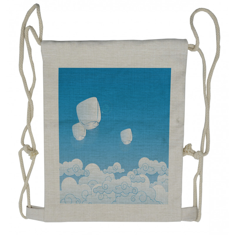 Lantern Floating Away in Sky Drawstring Backpack