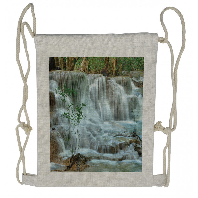 Waterfall Jungle Stream Tree Drawstring Backpack