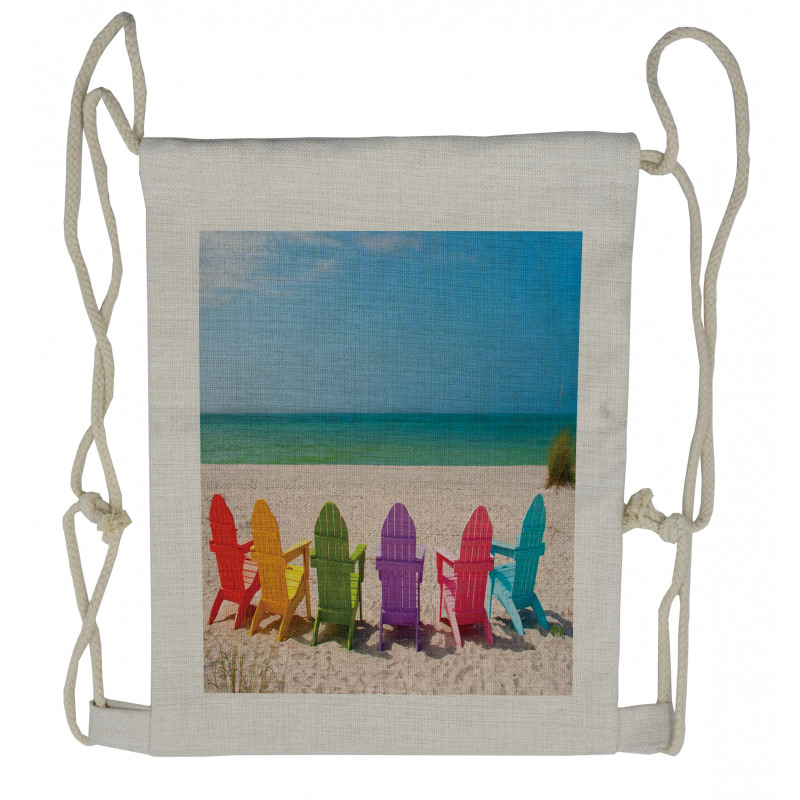 Colorful Wooden Deckchairs Drawstring Backpack