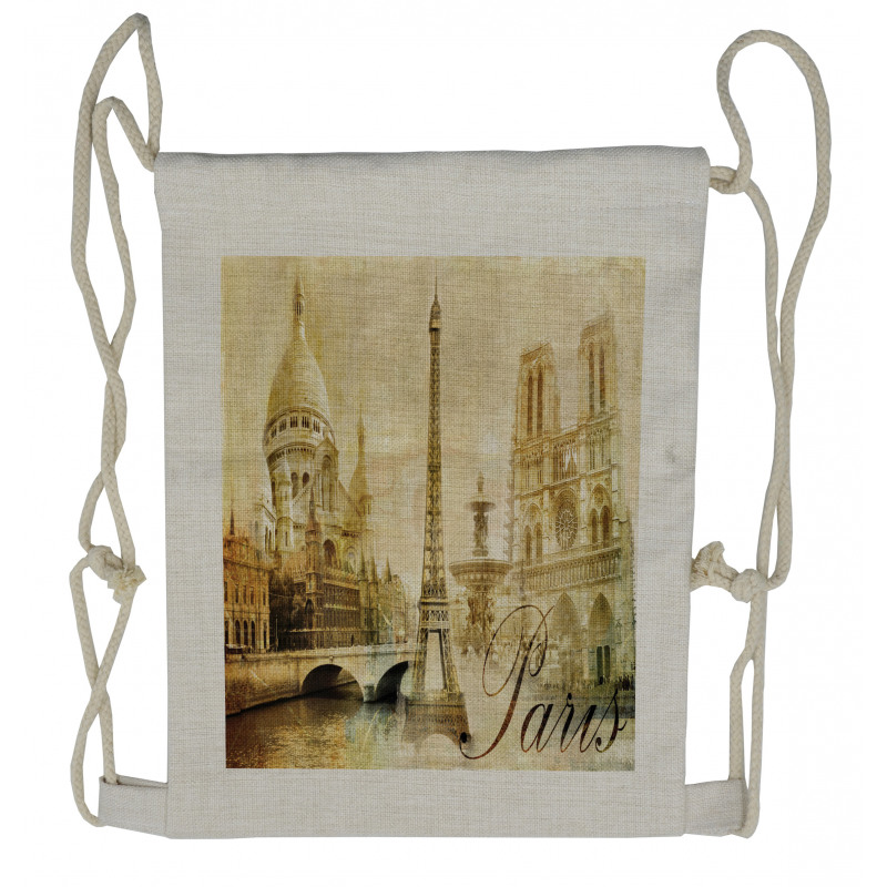 Vintage Style Landmarks Photo Drawstring Backpack