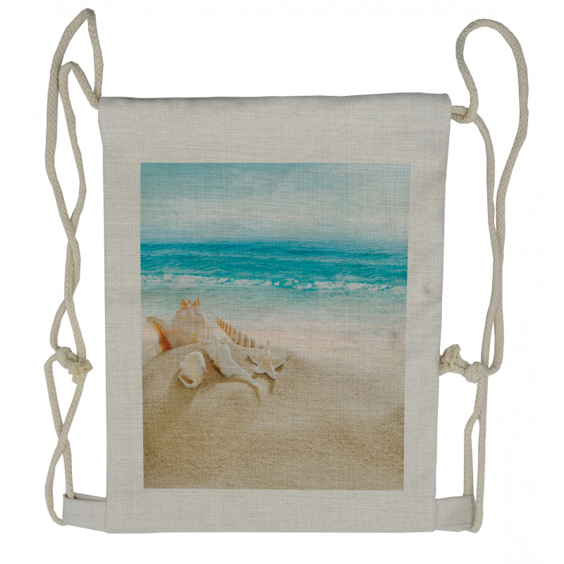 Pastel Beach Scene Drawstring Backpack