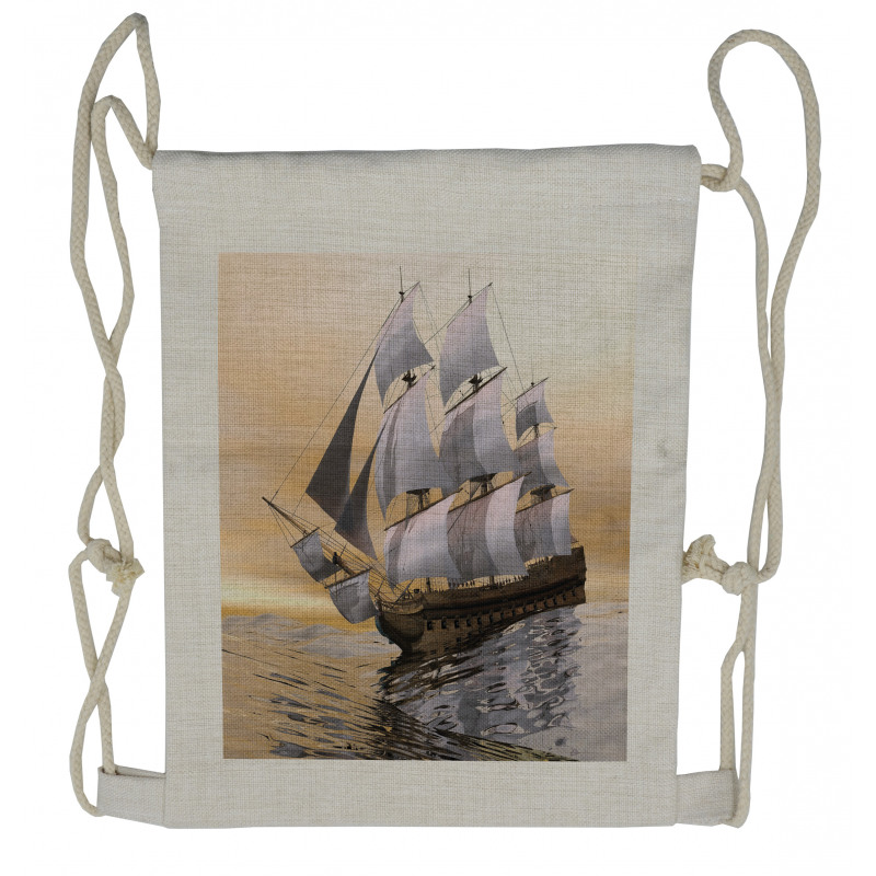 Ship Sailing on Ocean Drawstring Backpack