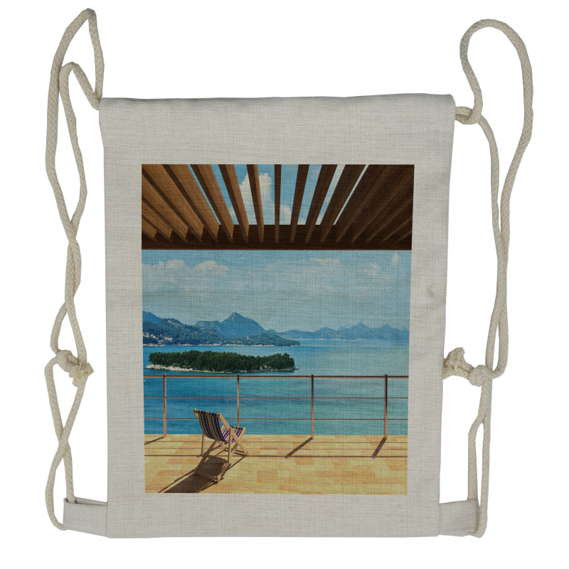 Balcony Panoramic Seascape Drawstring Backpack