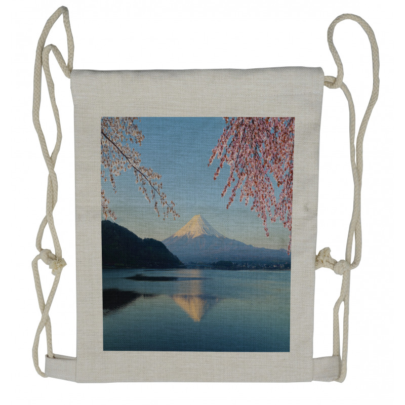 Japan Mountain and Sakura Drawstring Backpack