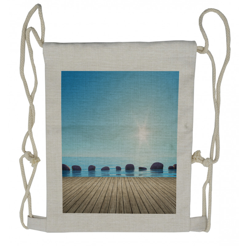 Sky Pier Calm Water Stones Drawstring Backpack