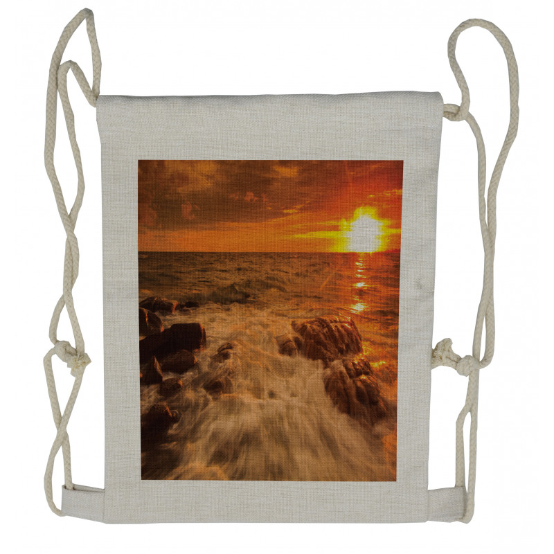 Ocean with Rocks at Sunset Drawstring Backpack