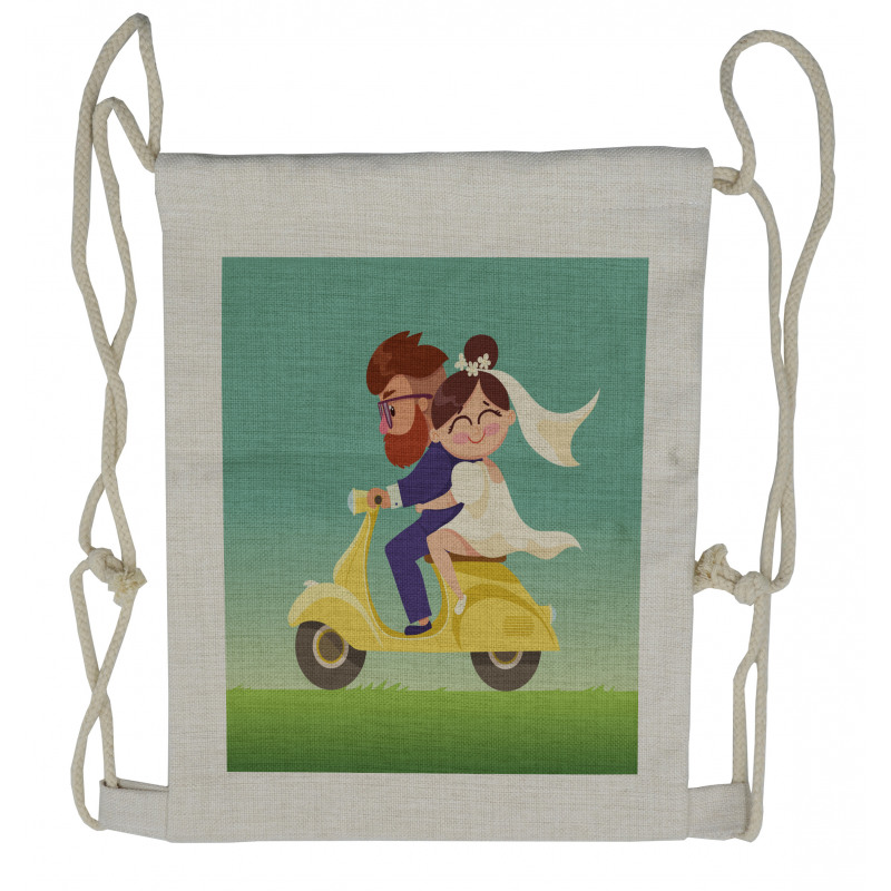 Happy Newlyweds on a Scooter Drawstring Backpack