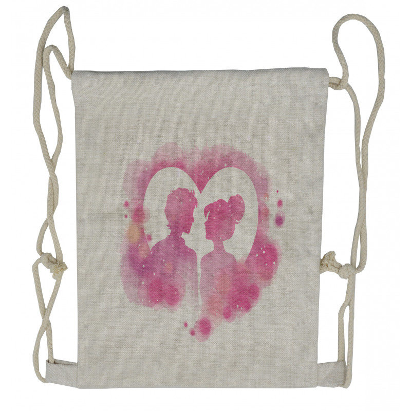 Valentine Lovers on a Heart Drawstring Backpack