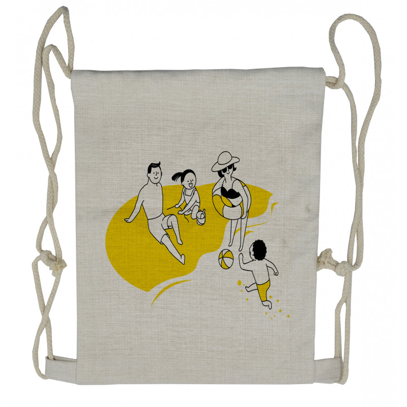 Happy Family at the Beach Drawstring Backpack