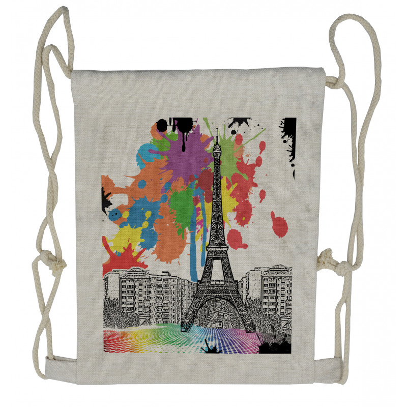 Splashing Spots Eiffel Tower Drawstring Backpack