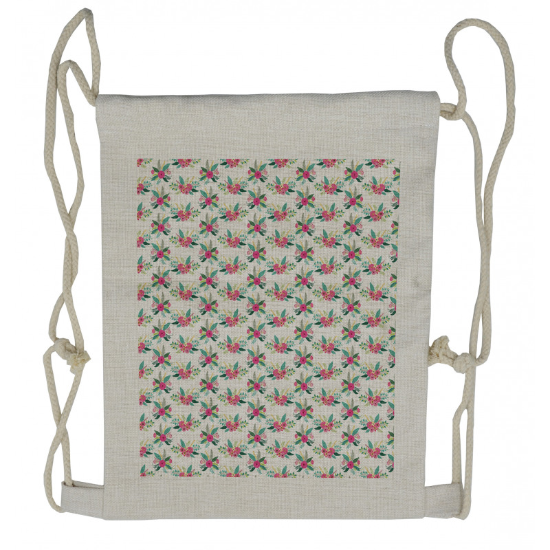 Vintage Rustic Flowers Drawstring Backpack