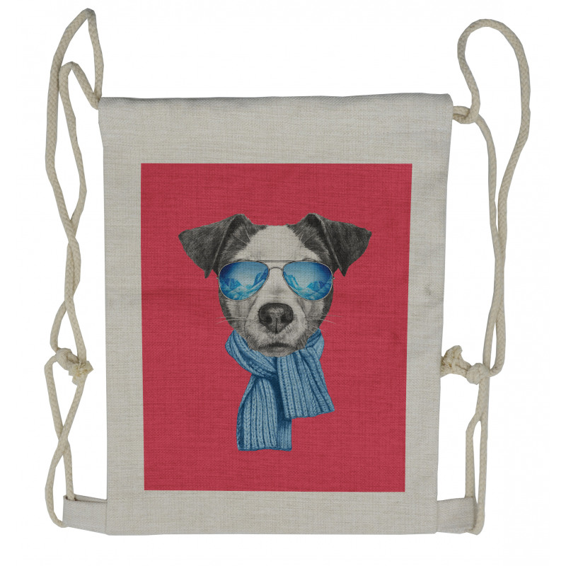 Hipster Dog Glasses Drawstring Backpack