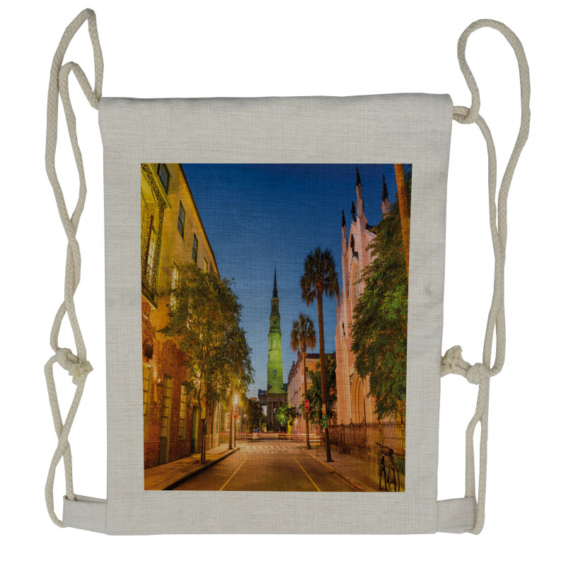 Street at Sunset Scene Drawstring Backpack